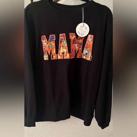 Hunter Grace Mama Crew XL Vibrant Black Crewneck Sweater- bamboo - Picture 6 of 7